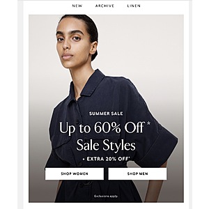 Banana Republic ( Not Factory ) Summer Sale Up to 60 % Off Sales Styles + Extra 20% Off