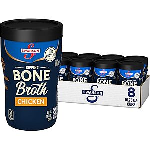 [SnS, AC] $12.47* | 2 × 8-Pack 10.75-Oz Swanson Bone Broth Microwavable Sipping Cup (Chicken) ($6.24 each) at Amazon