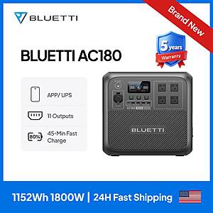 BLUETTI AC180 Solar Portable Power Station | 1152Wh 1800W, LiFePO4 App Control $349 + Free Shipping