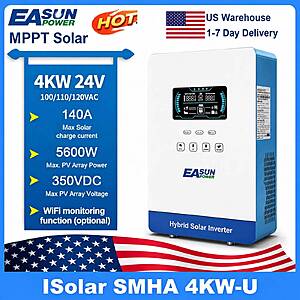 EASUN POWER hybrid Soalr Inverter 4KW MPPT 140A 350VDC PV Input 110VAC 24VDC 4000W Pure Sine Wave with WIFI/without WIFI $223.4