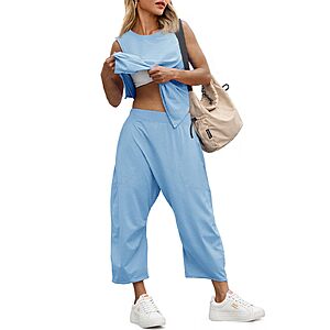 2-Piece Fisoew Women's Workout Sleeveless Tank Top & Wide Leg Pants Set (Various Colors) From $11.07 + Free Shipping w/ Prime or on $35+