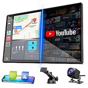 LAMTTO 9" Wireless CarPlay Screen with 720p Backup Camera & Streaming Apps $74.09