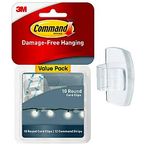 $9.20: Command Round Cord Clips Damage-Free Cable Clips No Tools Wall Mount 40 Clips + 48 Strips at Amazon