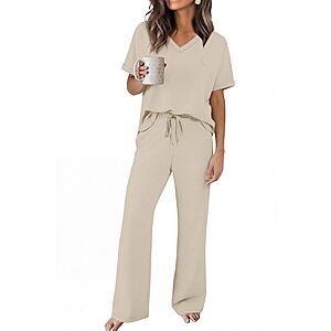 2-Piece Sampeel Women's Lounge Set w/ V-Neck Top & Wide-Leg Pants (S-XXL, Various Colors) $11.99 + Free Shipping w/ Prime or on $35+