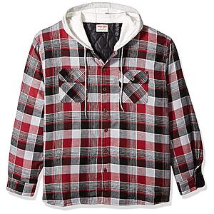 $18.82: Wrangler Long Sleeve Quilted Lined Flannel Shirt Jacket With Hood, Biking Red, Large
