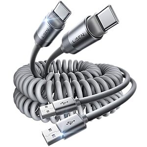 [AC] $6.99 | 2-Pack 4' LISEN USB A to USB C 3.1A Coiled Carplay Cables (Grey) at Amazon