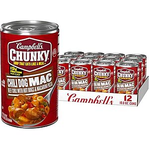 [SnS, AC] $12.56* | 12-Pk 18.8-Oz Campbell's Chunky Soup (Chili Dog Mac) at Amazon