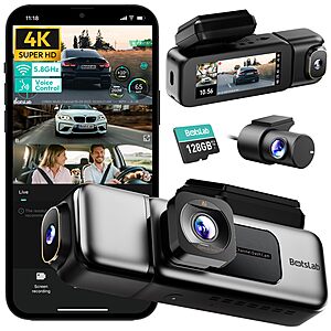 BOTSLAB 3 Channel 4K Dash Cam w/ 3.18" Touch Screen $114 + Free S/H