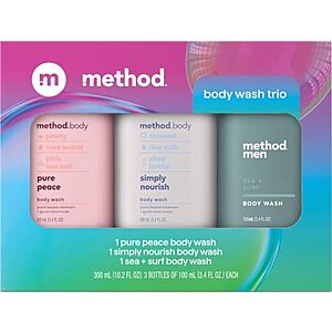 [SnS] $7.12 | Method Body Wash Gift Set, Pure Peace, Simply Nourish and Sea + Surf, 3.4 oz Travel Size Bottles at Amazon