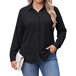 IN'VOLAND Women's Plus Size Wrinkle Free Button Down Work Shirts (Various) from $8.99 + Free Shipping w/ Prime or on $35+