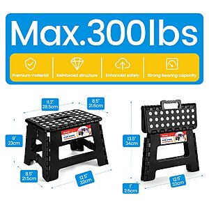 Folding Step Stool 9 Inch, Sturdy Collapsible Kitchen Step Stool Foldable for Kids, Toddlers & Adults, Non Slip Lightweight Foot Stools with Handle, Holds 300 lbs