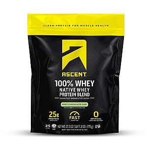 Ascent 100% Whey Protein Powder, Gluten Free, Mint Chocolate Chip, 25 Servings $39.19