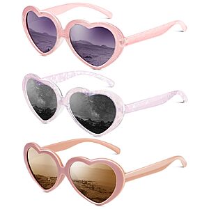 3-Pack QALLY Kids Polarized Heart-Shaped Sunglasses (various) $9.89 + Free Shipping w/ Prime or on $35+
