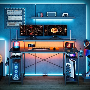 Bestier 55" Gaming Computer Desk w/ Monitor Stand, Shelves & LED Lighting $48.99 + Free Shipping