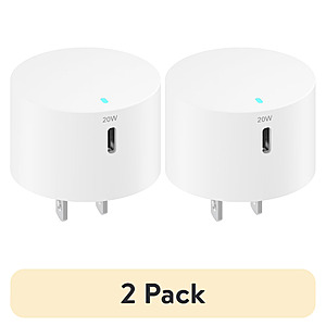 2-Pack onn. 20W USB-C Wall Charger w/ Foldable Plug (White) $7.50 ($3.75 Each) + Free Shipping w/ Walmart+ or on $35+