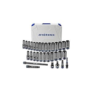 Woot clearance Heronix metric and SAE 1/2" drive 32-piece impact socket set for $30