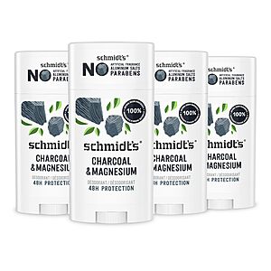 4-Count 2.65-Oz Schmidt's Aluminum-Free Deodorant (Charcoal & Magnesium) $23.94 (5.99 Ea) w/ S&S + Free Shipping w/ Prime or on $35+