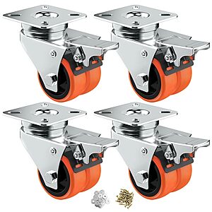 4-Pack 2" ASHGOOB Double Wheel Swivel Plate Casters w/ Dual Locking Brake (Orange) $9.99 + Free Shipping w/ Prime or on $35+