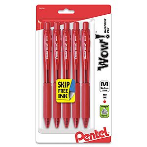 5-Pack Pentel Wow! Retractable Ballpoint Pens (Red Ink, 1.0mm) $1.52 w/ S&S + Free Shipping w/ Prime or on orders over $35