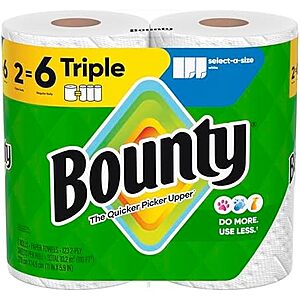 [SnS, AC] $5.64 | Bounty Select-A-Size Paper Towels, White, 2 Triple Rolls = 6 Regular Rolls at Amazon