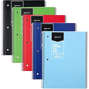 5-Pack Amazon Basics 70-Sheet 8" x 10.5" Wide Ruled Spiral Notebooks (Assorted Colors) $5.00 + Free Shipping w/ Prime or on $35+