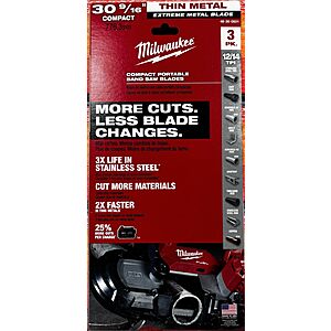 3-Pack Milwaukee 30-9/16" 12/14 TPI Compact Extreme Thick Metal Band Saw Blade $18.59 + Free Shipping w/ Prime or on $35+