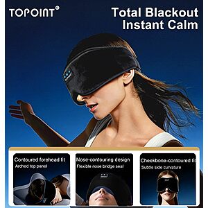 TOPOINT Sleep Mask with Headphones Bluetooth 5.4 Wireless, Sleep Headphones Earphones Earbuds with Microphone HD Speakers $12.99
