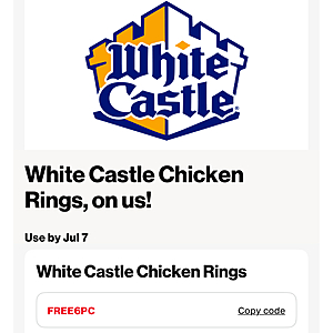 White Castle Chicken Rings Free 6 Piece