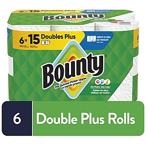 selected stores: Bounty Paper Towel Roll (6 Double Plus Rolls) 003077219286 - $5.03