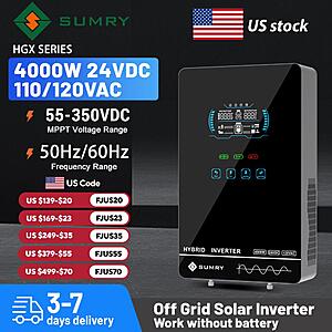 SUMRY 4KW 24V Off-Grid Solar Inverter 140A MPPT Pure Sine Wave $196 + Free Shipping