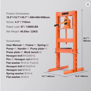 SucceBuy 6T Hydraulic Shop Press H-Frame Garage Floor Press with Plates $65.26 + Free S&H at Aliexpress