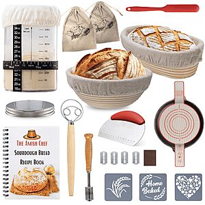 The Amish Chef Complete Glass Sourdough Bread Starter Jar Kit w/ 2 Baskets   $14.85 + Free Shipping w/ Prime or on $35+