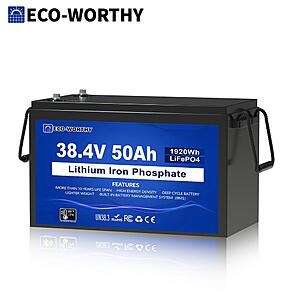 ECO-WORTHY 36V 50Ah LiFePO4 Golf Cart Battery 1920Wh Bluetooth BMS Smart Monitor $258 + Free Shipping