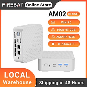 FIREBAT AM02 Mini PC AMD Ryzen 7 H255 (8C/16T) DDR5 Support NO RAM NO SSD $165.60 + Free Shipping