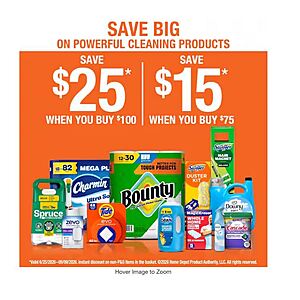 HOME DEPOT w/Free Delivery: Spend $100 on various P&G Household Paper/Cleaning Items Pay $50 net after $25 instant and $25 P&G Visa Rebate
