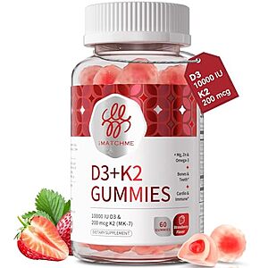 60-Count iMATCHME Vitamin D3 10000 IU + K2 200mcg Gummies w/ Omega-3, Magnesium & Zinc $7.59 + Free Shipping w/ Prime or on $35+