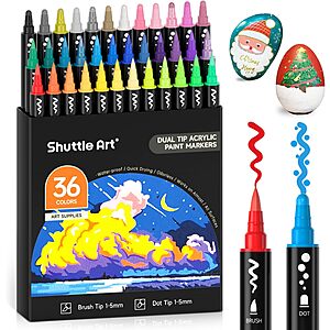 Shuttle Art 36-Color Dual Tip Acrylic Paint Markers Set (Brush/Dot Tips or Fine/Dot Tips) $7.49 + Free Shipping w/ Prime or on $35+