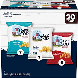 $14.28 for 3 Packs of Cape Cod Variety Pack Chips, 20 Count 1 Oz w/ S&S