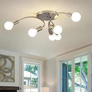 6-Lights Brushed Nickel Chandelier Lighting, Modern Semi Flush Mount Ceiling Light Fixture, (Brushed Nickel) - Free Shipping w/Amazon Prime or Orders Over $35 - $8.92