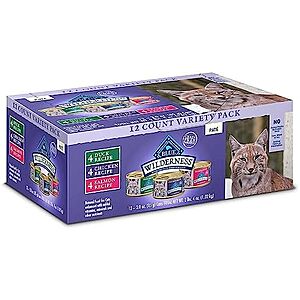 [SnS, AC] $18.35* | 2 × 12-ct 3-oz Blue Buffalo Wilderness Pate Wet Cat Food Variety Pack ($9.18 each) at Amazon