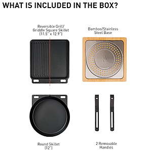 Solo Stove Pi Cast Iron 3-Piece Cookware Set, Skillet, Reversible Grill/Griddle & Handles