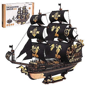 ROBOTIME 3D Wooden Ship Model Kit The Seahorse Barque 603 Pieces $32.5 + Free Shipping