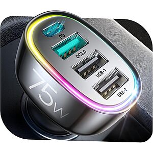 FLYLEAD 75W 4-Port USB-A & USB-C Car Charger w/ 60W PD3.0 & QC3.0 $7.99 + Free Shipping w/ Prime or on $35+