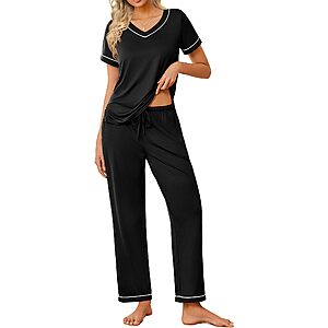 Ekouaer Pajamas for Women Set 2 Piece Lounge Set Soft Pajama Sets Short Sleeve and Pants Pj Sets Loose Sleepwear with Pockets $11.99