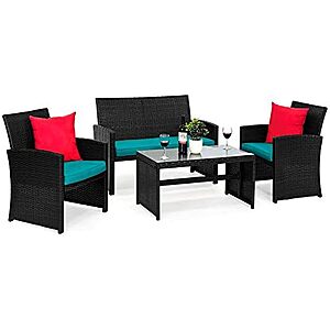 $149.99 | 4-Piece Outdoor Wicker Patio Conversation Furniture Set w/ Coffee Table & Seat Cushions at Amazon