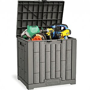 $24.94: EAST OAK Outdoor Storage Box, 31 Gallon Deck Box, Waterproof Resin Storage Bin, Lockable, UV Resistant, Grey
