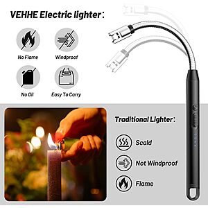 VEHHE 10.2" Electric Candle Lighter w/ 360° Flexible Neck & USB-C Charging (Black) $3.89 + Free Shipping w/ Prime or on $35+