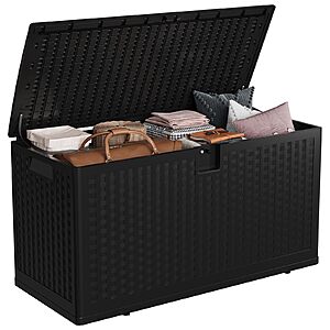 IDEALHOUSE 73 Gallon Resin Deck Box, Waterproof Outdoor Storage Box with Lockable Lid (Black or Brown) - $59.88