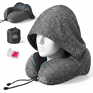 SkytraxComf Travel Neck Pillow w/ Hood for Privacy $11.94 + Free Shipping w/ Prime or on $35+