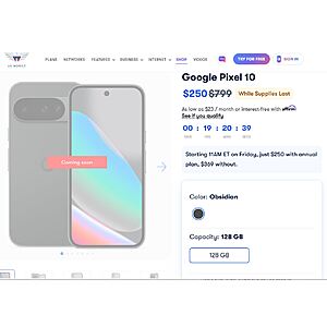 US Mobile: Google Pixel 10 128GB $250 w/annual plan purchase - Starts Fri 7/3 11AM ET